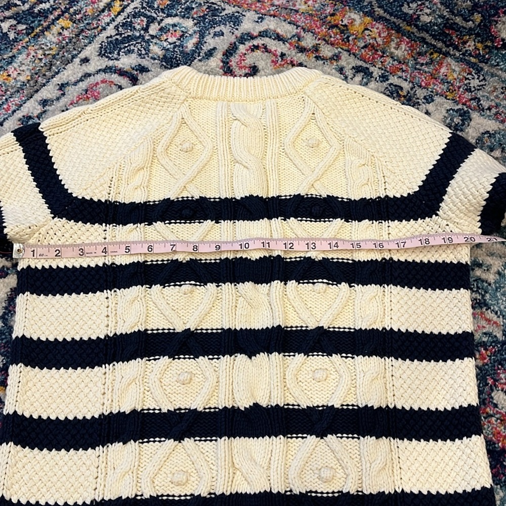 Vineyard Vines navy cream striped crewneck fisherman chunky sweater M - Picture 10 of 11